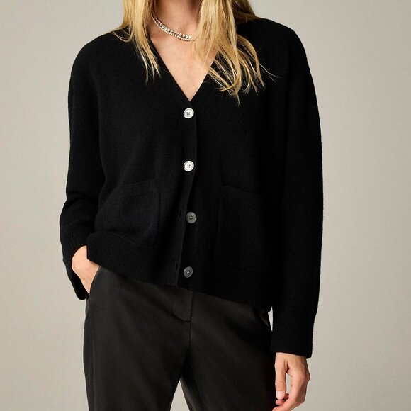 NWT J Crew Cashmere Patch-Pocket Cardigan Black Size S - Picture 1 of 3